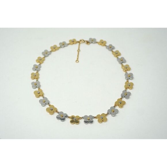 Ann Taylor Mixed Metal Clover Chain Necklace 16" Gold Tone Silver Tone - Picture 3 of 7